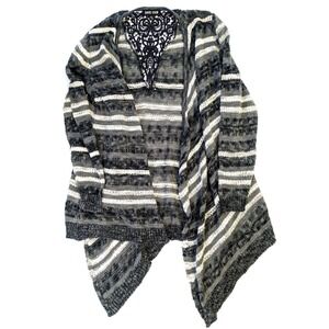 David Kahn Womens Gray Green Striped Open Front Cardigan Crochet Lace Size L